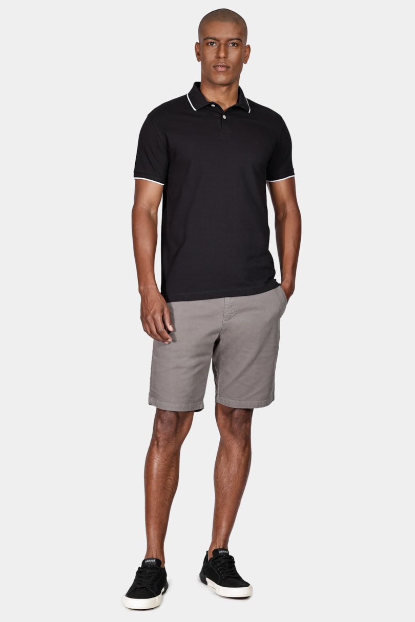 Polo Manga Curta Classic 1 Friso Preto Com Off White