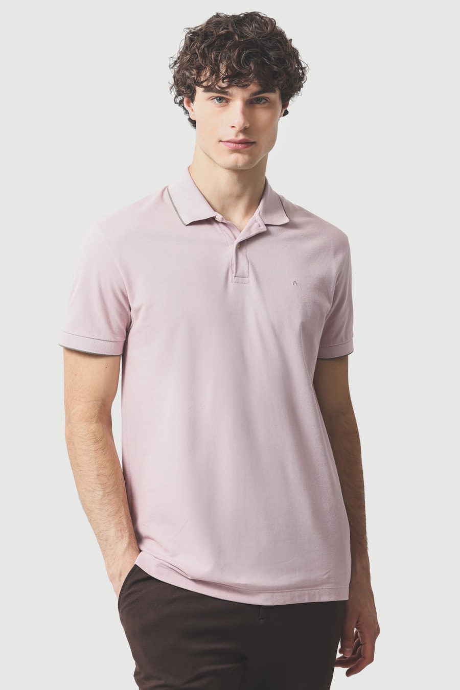 Polo Manga Curta Classic 1 Friso Rosa Seco — foto 1 de 5