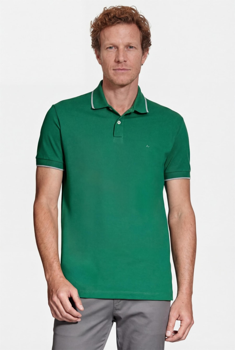 Polo Manga Curta Classic 1 Friso Verde Amaz C/ Cinza Claro — foto 1 de 5