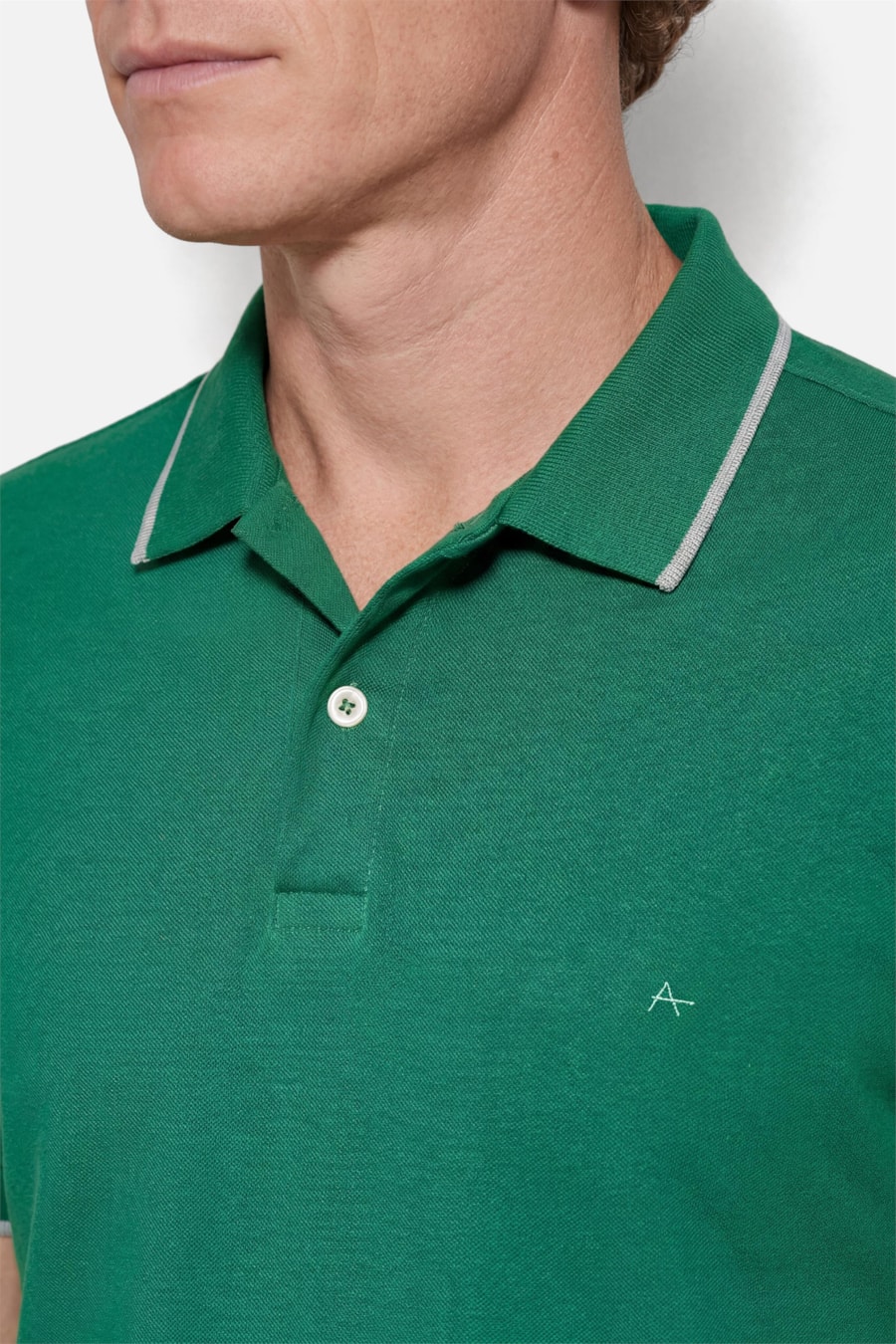 Polo Manga Curta Classic 1 Friso Verde Amaz C/ Cinza Claro — foto 3 de 5