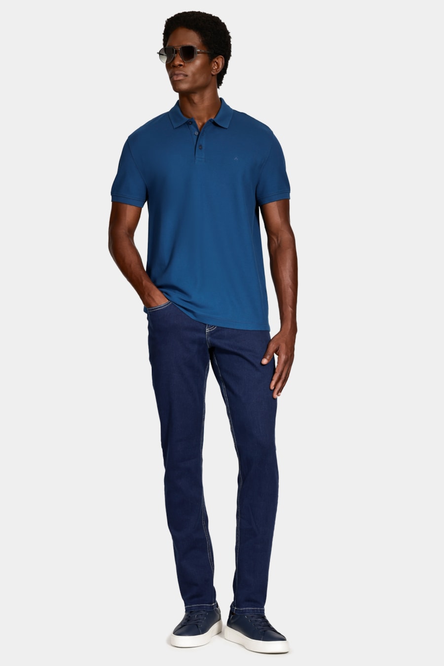 Polo Manga Curta Cotton Piquet Basic Azul Petroleo — foto 2 de 5