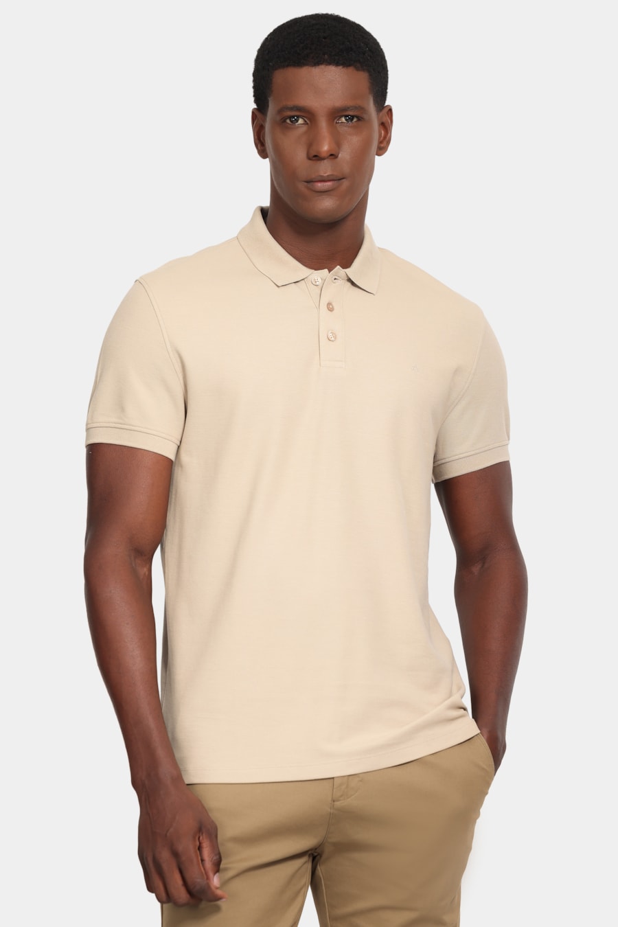 Polo Manga Curta Cotton Piquet Basic Caqui Mascavo 114 — foto 1 de 5