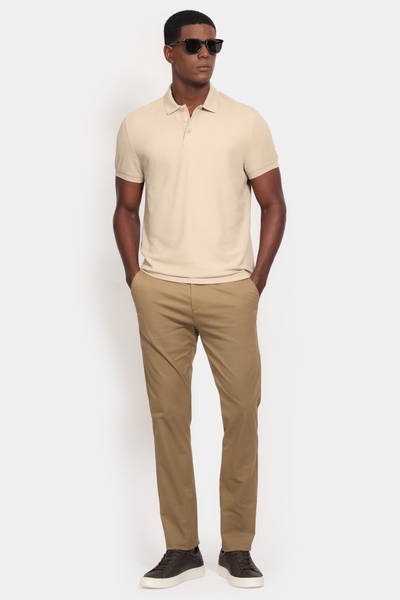 Polo Manga Curta Cotton Piquet Basic Caqui Mascavo 114