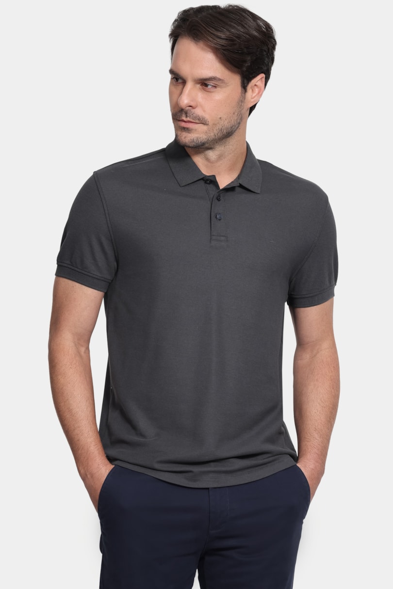 Polo Manga Curta Cotton Piquet Basic Cinza Rato