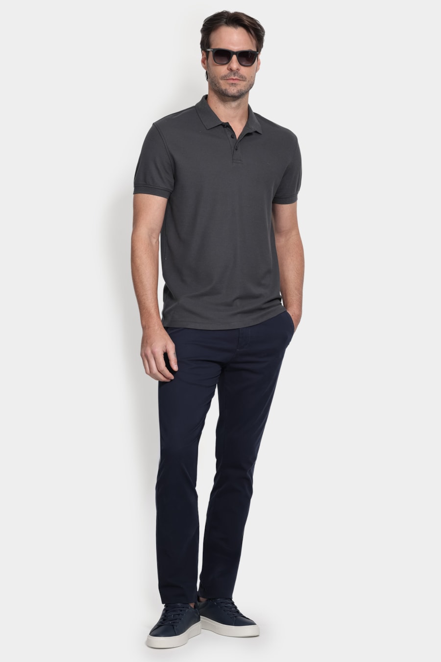 Polo Manga Curta Cotton Piquet Basic Cinza Rato — foto 2 de 5