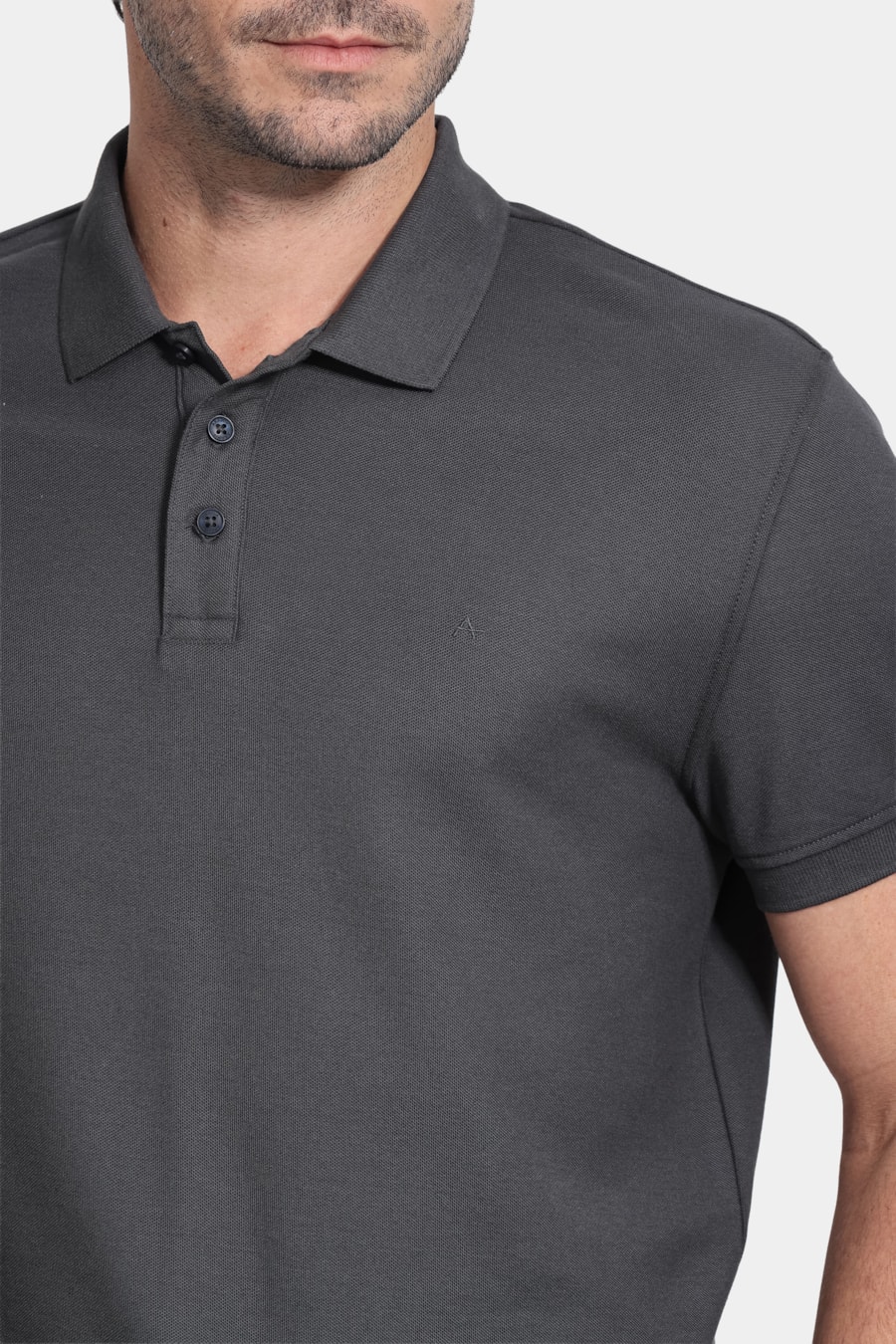 Polo Manga Curta Cotton Piquet Basic Cinza Rato — foto 3 de 5