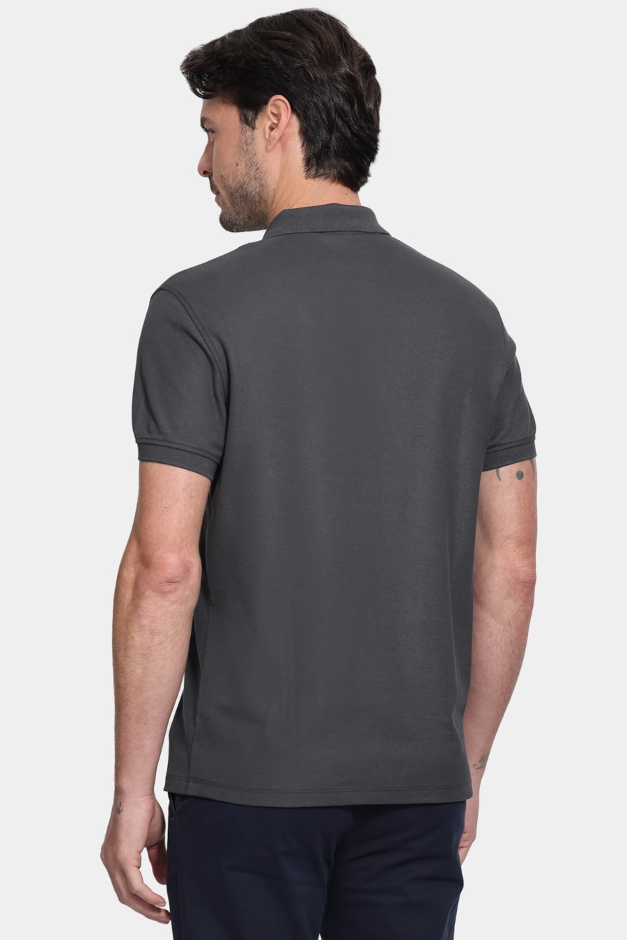 Polo Manga Curta Cotton Piquet Basic Cinza Rato — foto 4 de 5