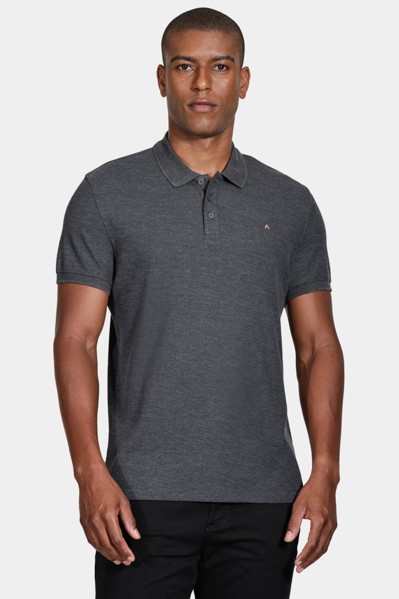 Polo Manga Curta Cotton Piquet Basic Grafite Mescla