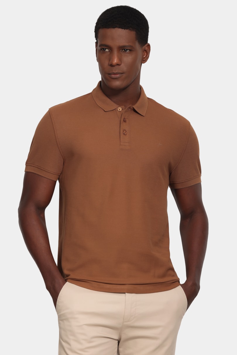 Polo Manga Curta Cotton Piquet Basic Madeira