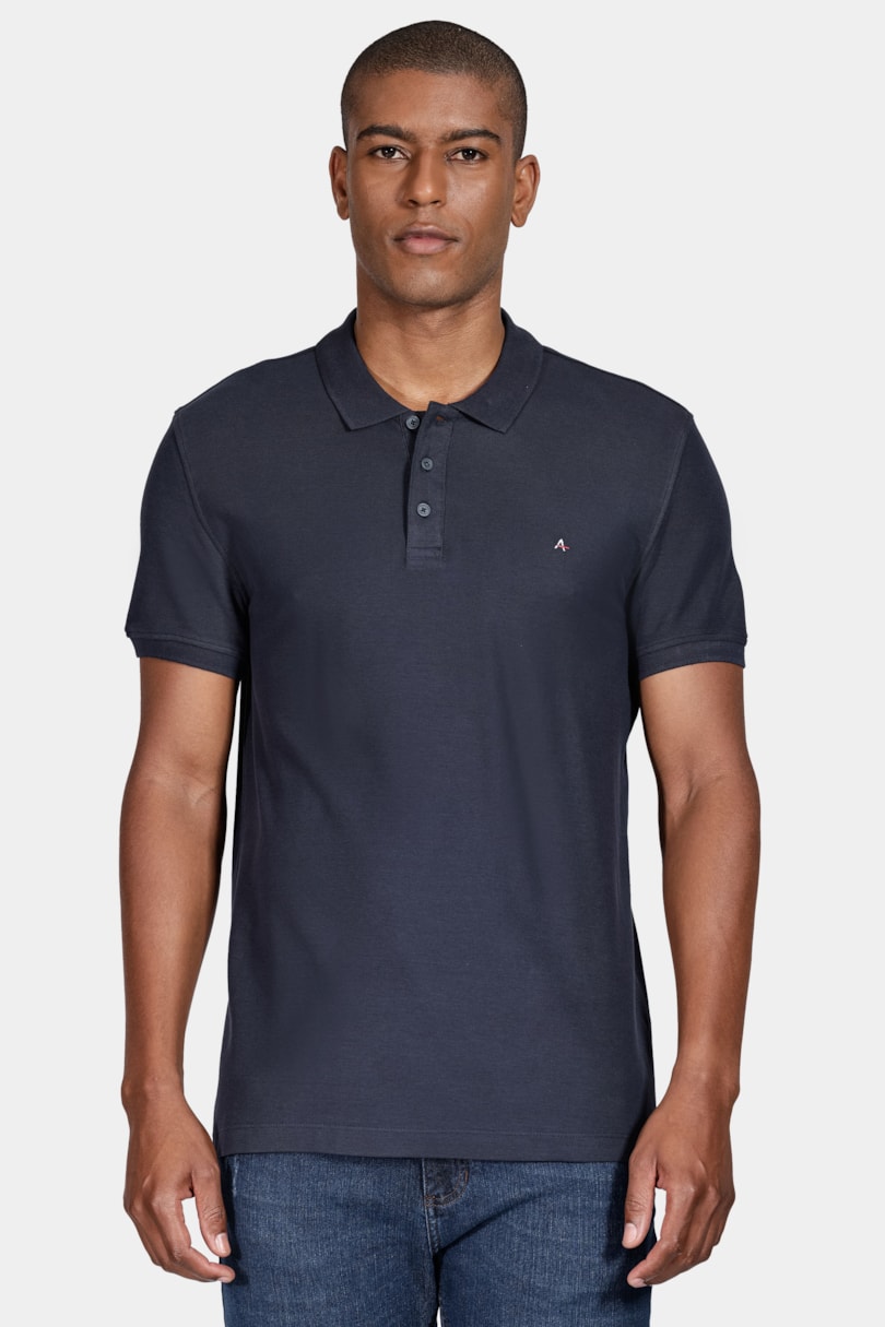 Polo Manga Curta Cotton Piquet Basic Marinho