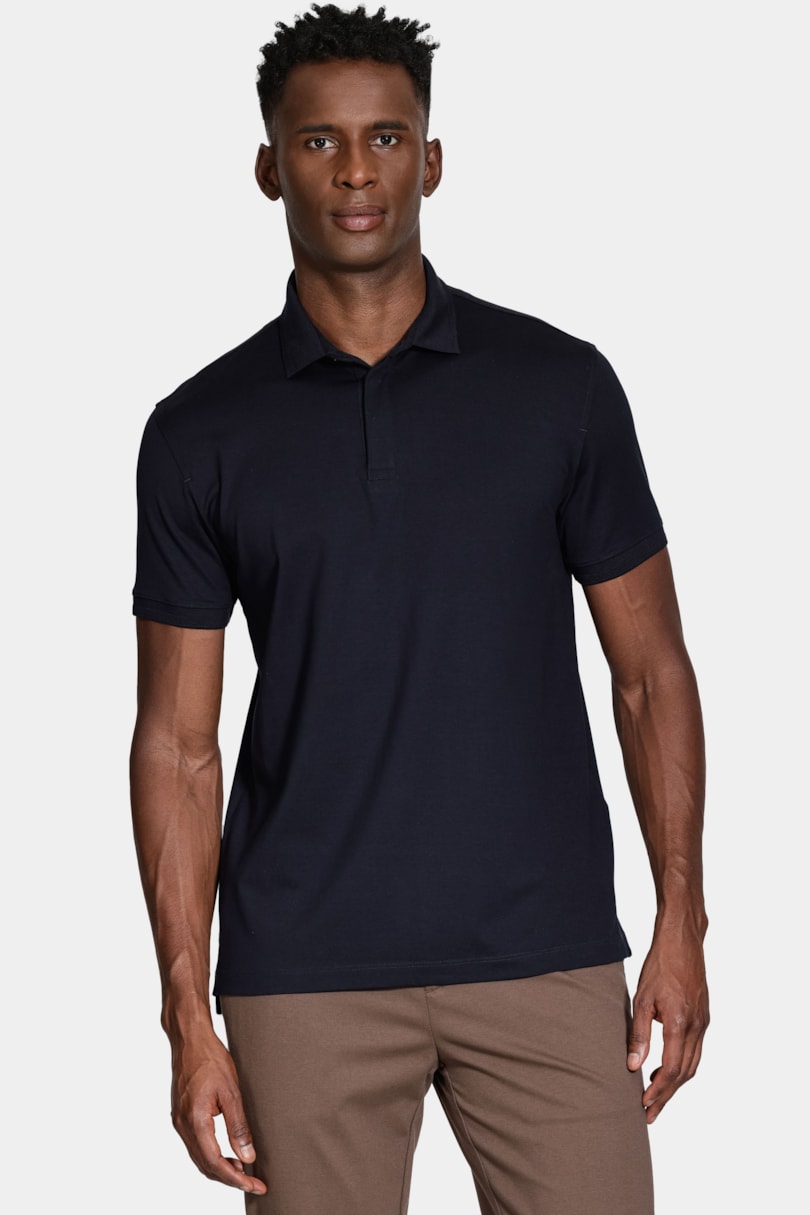 Polo Manga Curta de Algodão Pima Gaseado Navy