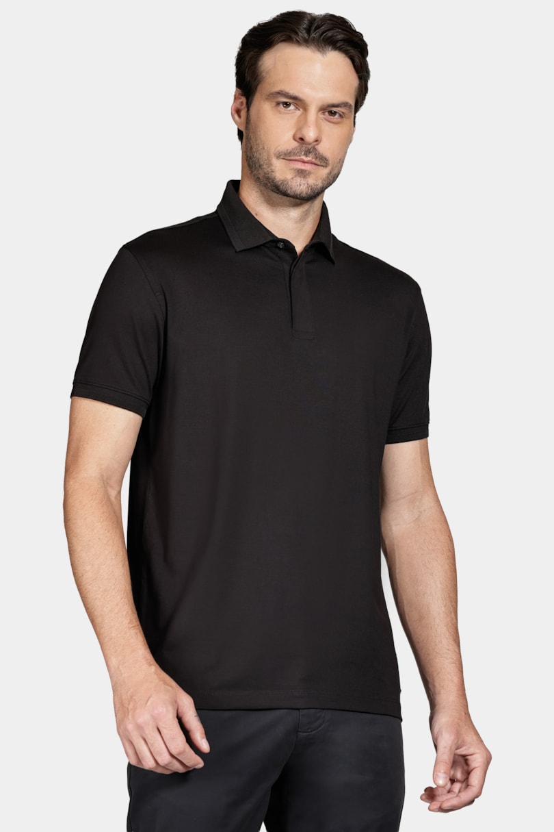 Polo Manga Curta de Algodão Pima Gaseado Preto