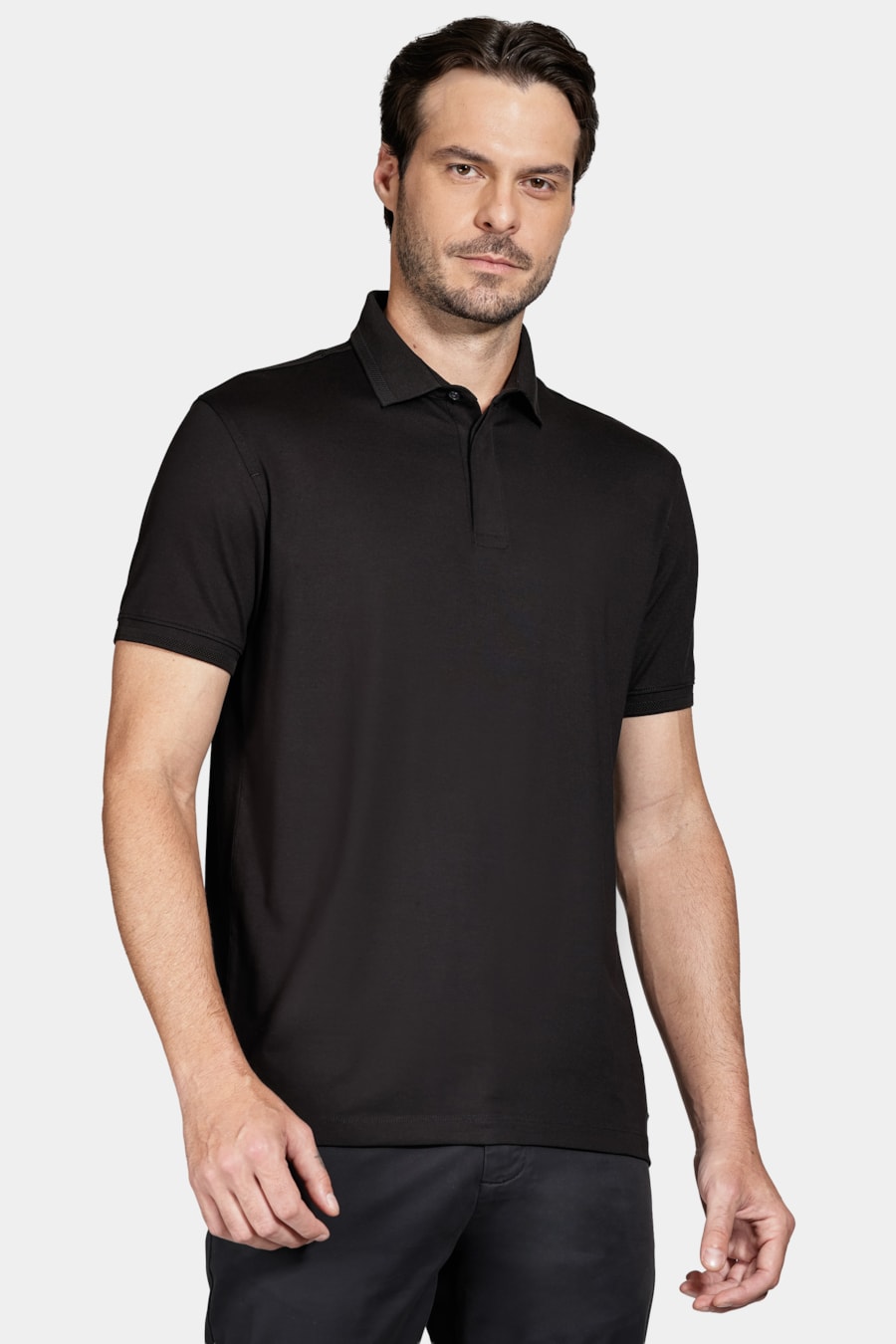 Polo Manga Curta de Algodão Pima Gaseado Preto — foto 1 de 5