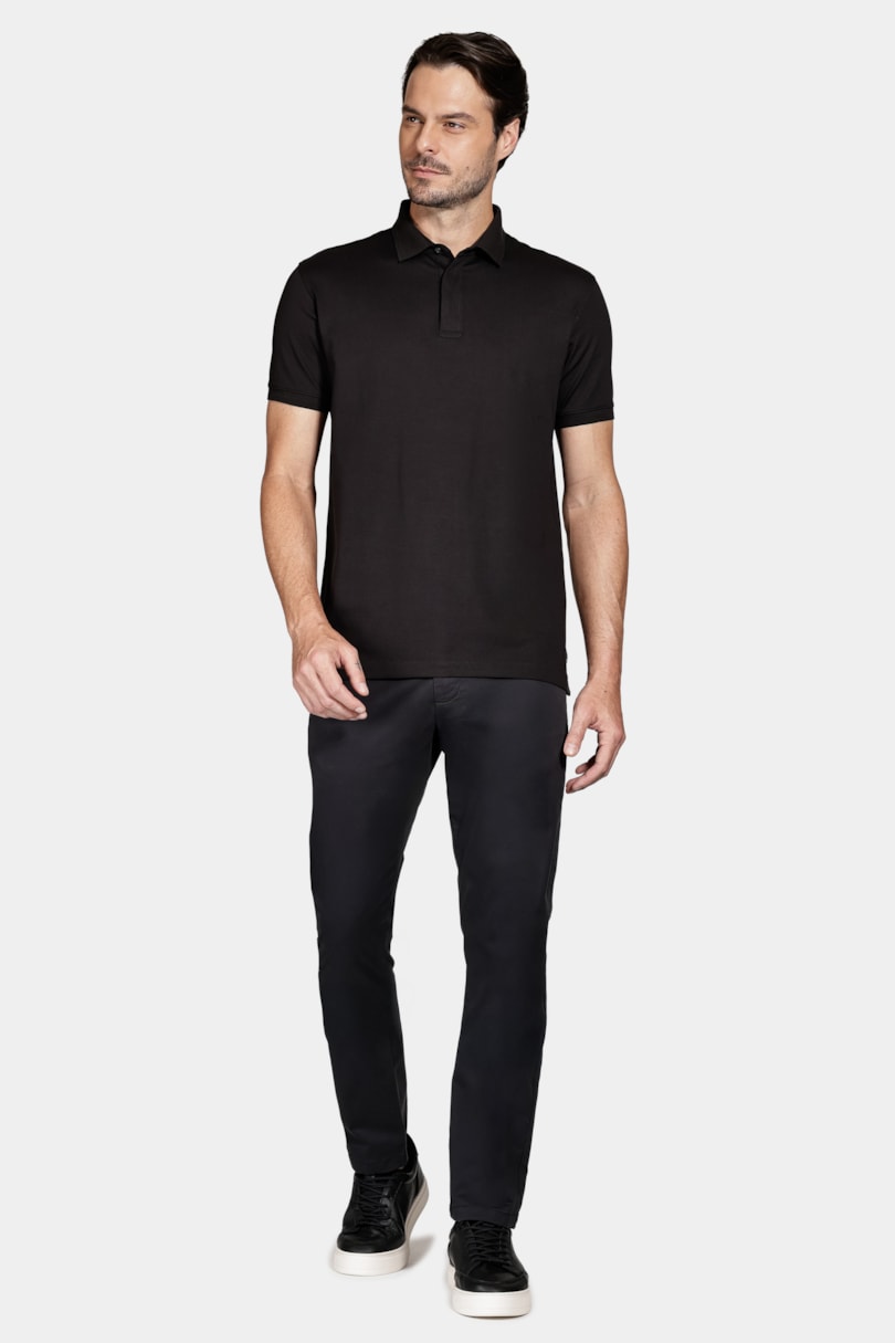 Polo Manga Curta de Algodão Pima Gaseado Preto