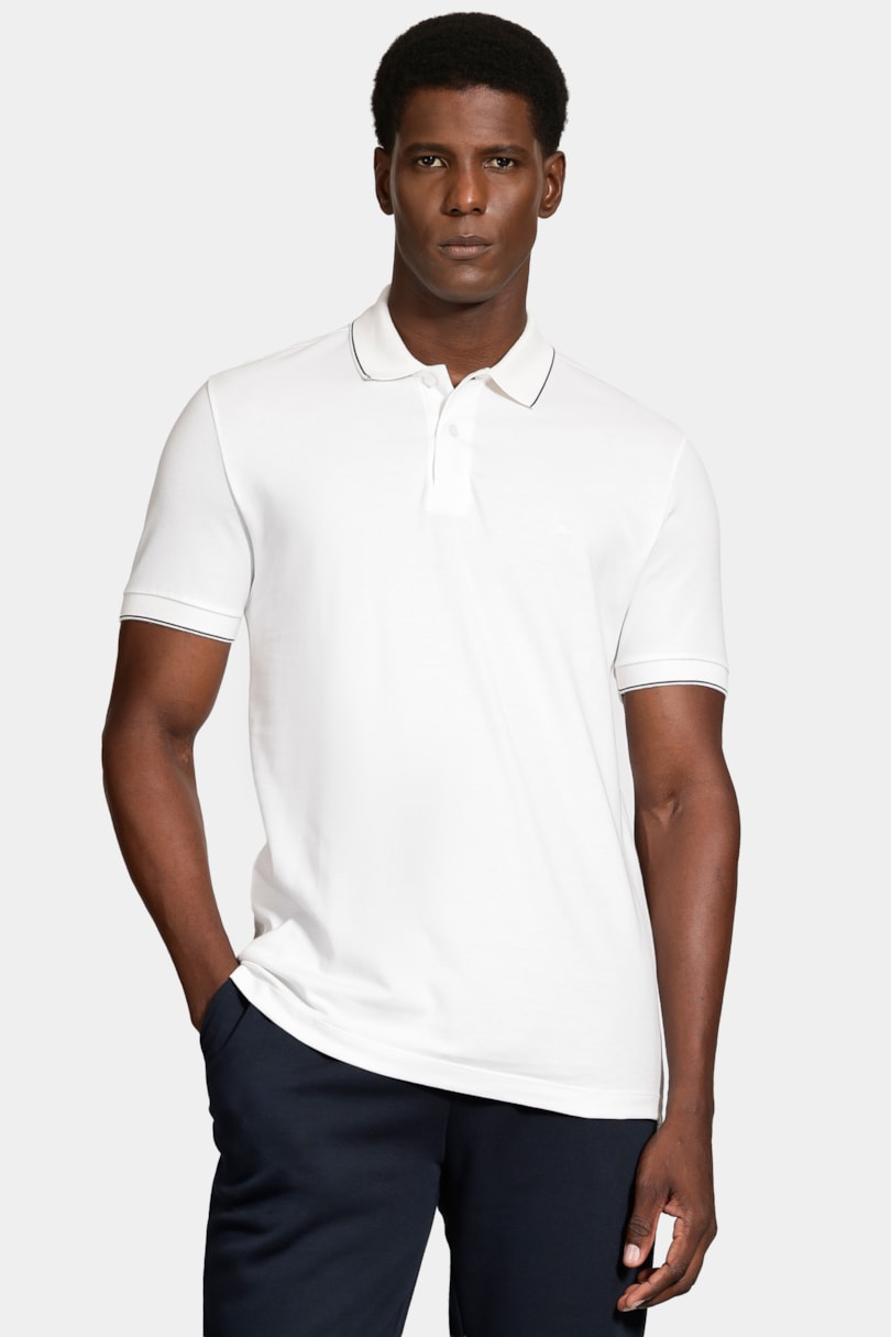 Polo Manga Curta Friso Fino Gola Off White