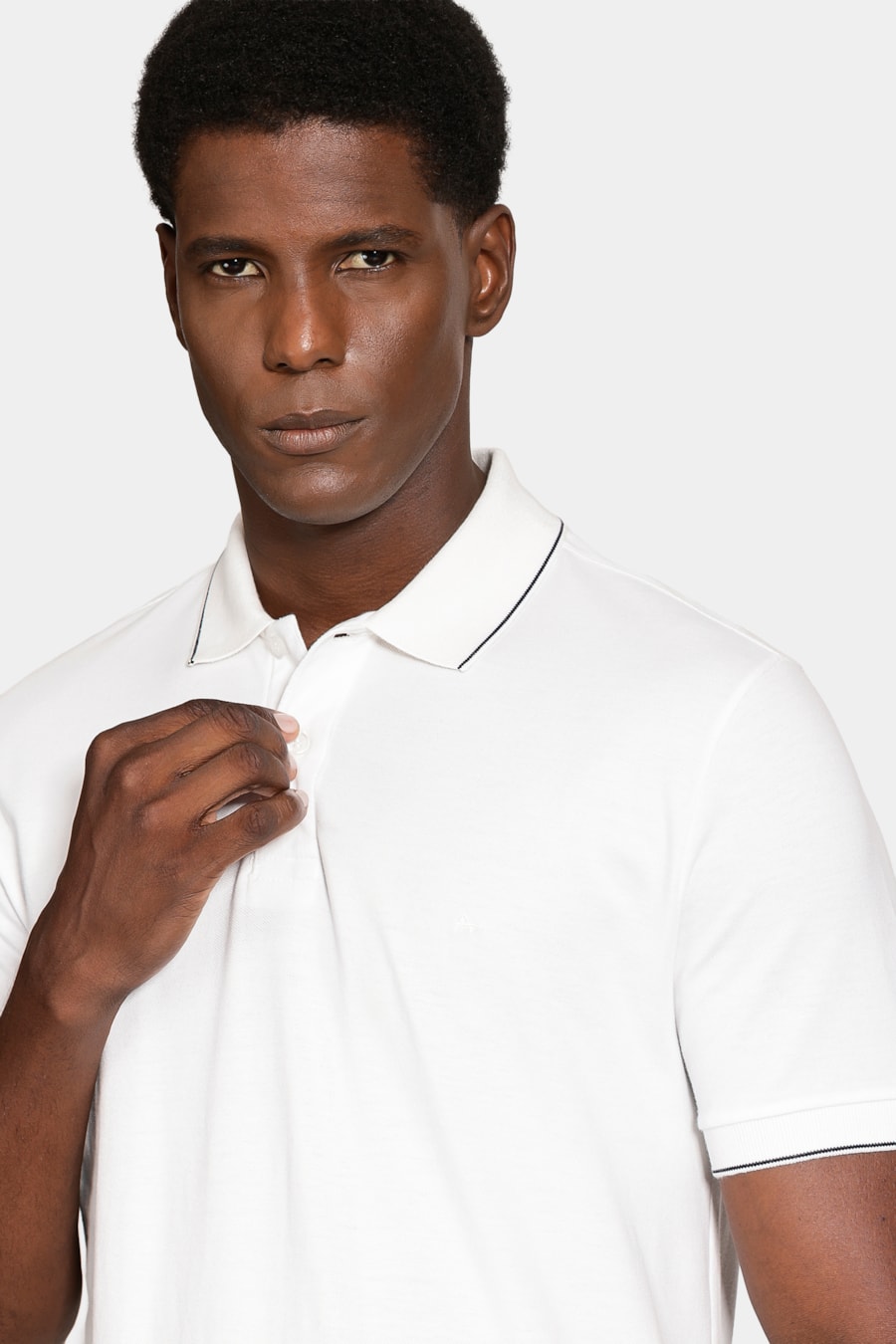 Polo Manga Curta Friso Fino Gola Off White — foto 3 de 5