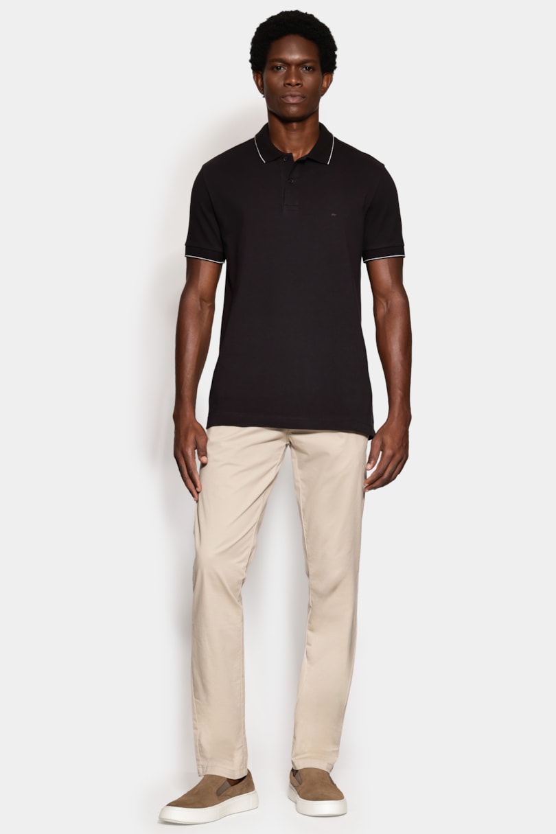 Polo Manga Curta Friso Fino Gola Preto