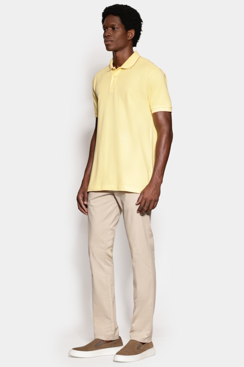 Polo Manga Curta Friso Gola Amarelo Medio