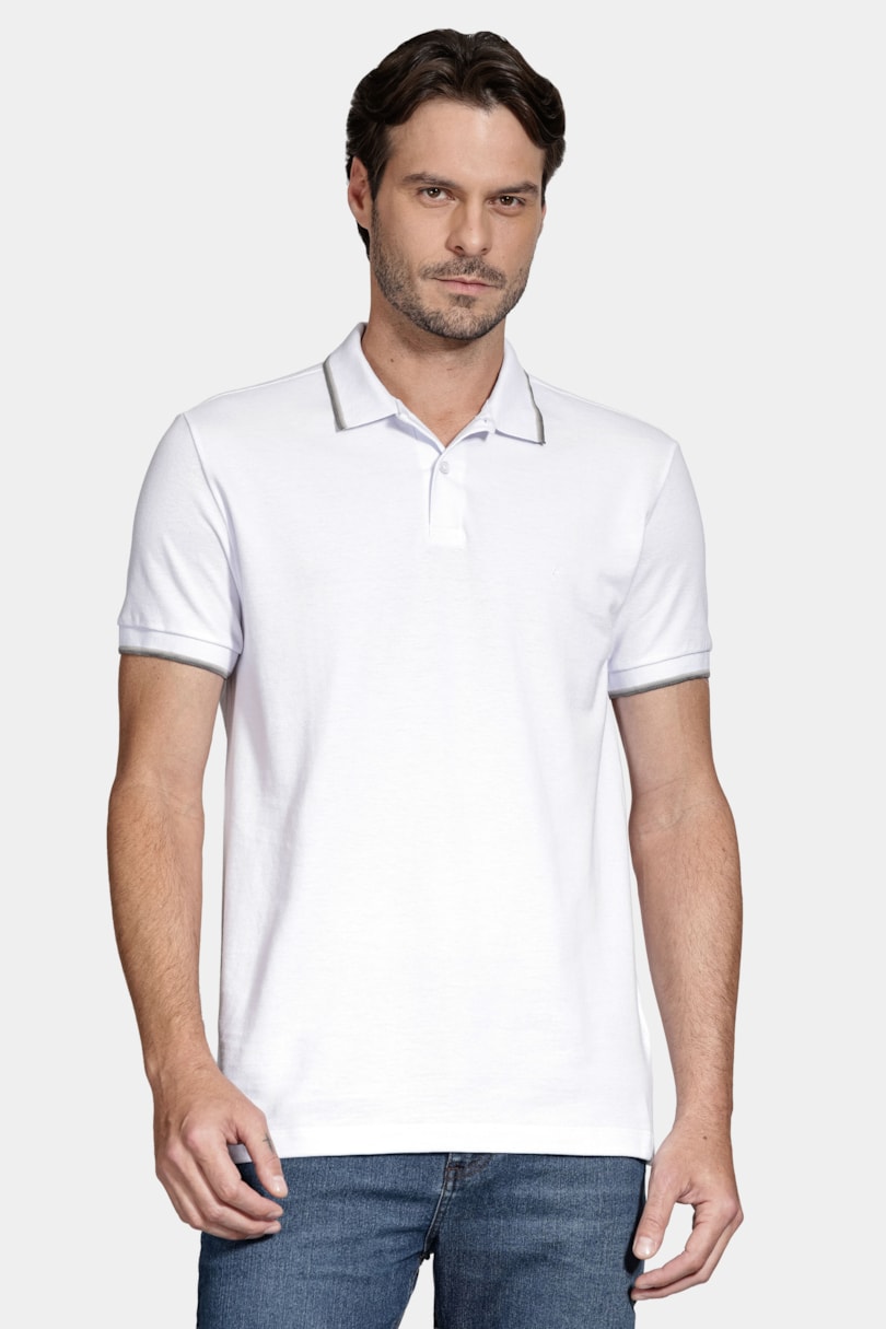 Polo Manga Curta Friso Gola Branco