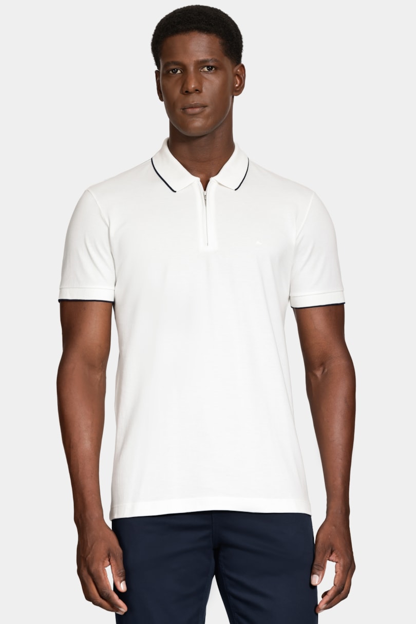 Polo Manga Curta Friso Off White