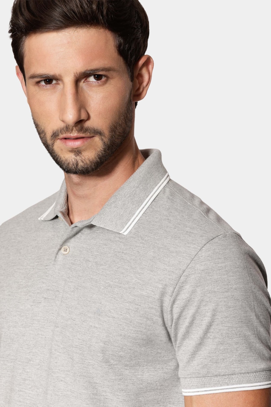 Polo Manga Curta Friso Relevo Cinza Mescla — foto 3 de 6