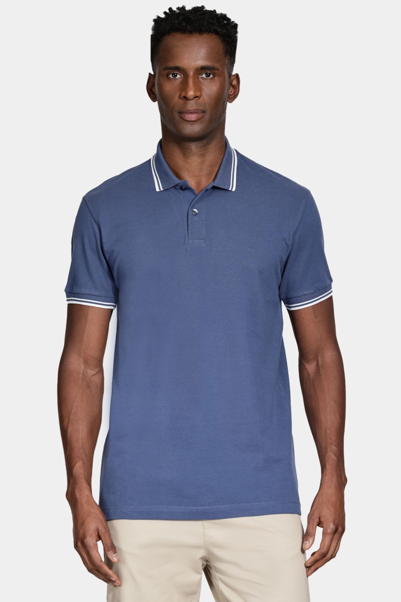 Polo Manga Curta Frisos New Azul Jeans