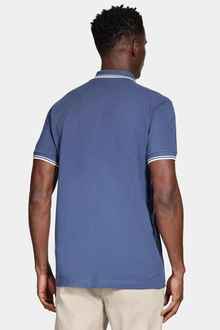 Polo Manga Curta Frisos New Azul Jeans — foto 4 de 5