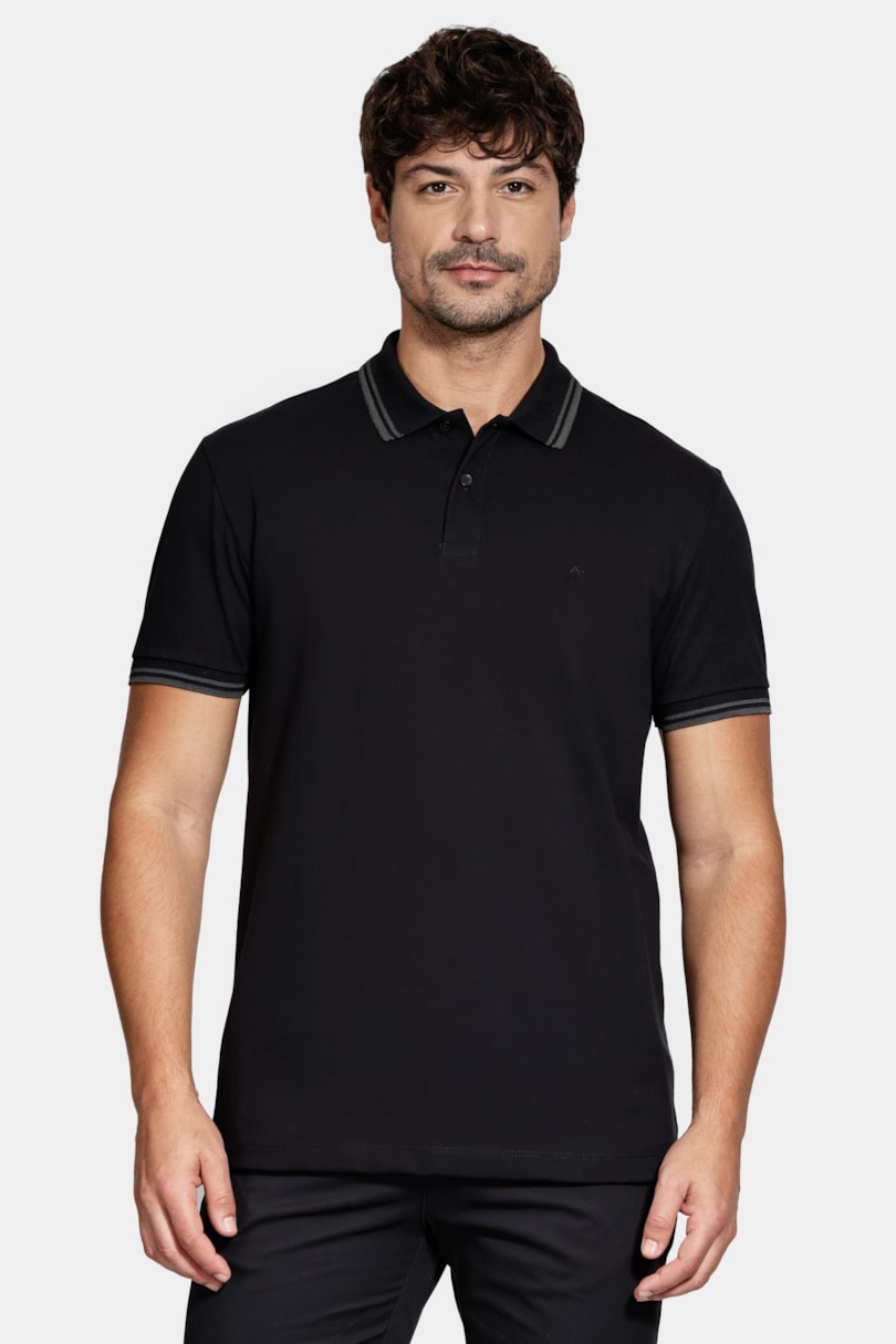 Polo Manga Curta Frisos Preto