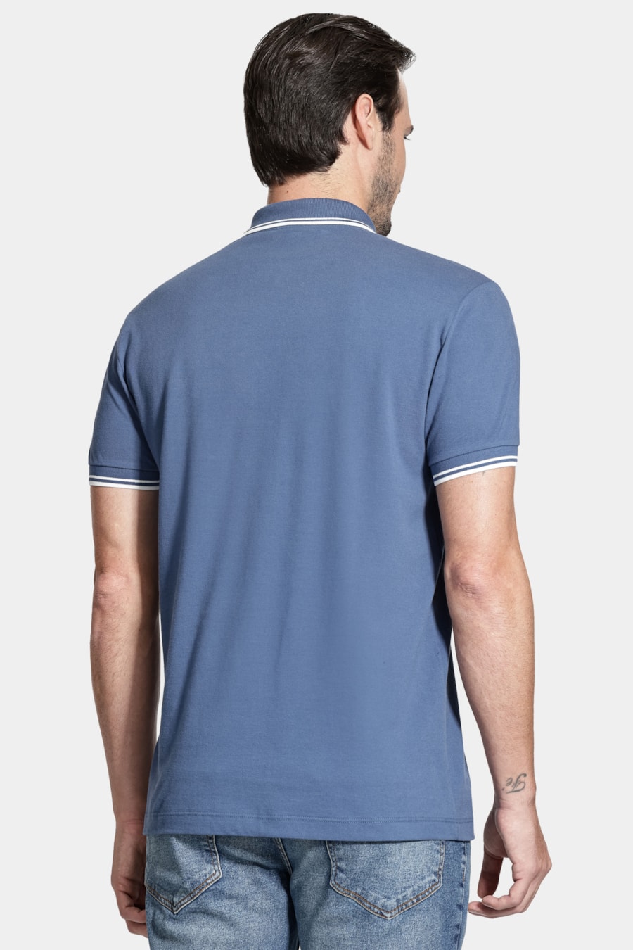 Polo Manga Curta Gola 2 Frisos New Azul Jeans — foto 4 de 5