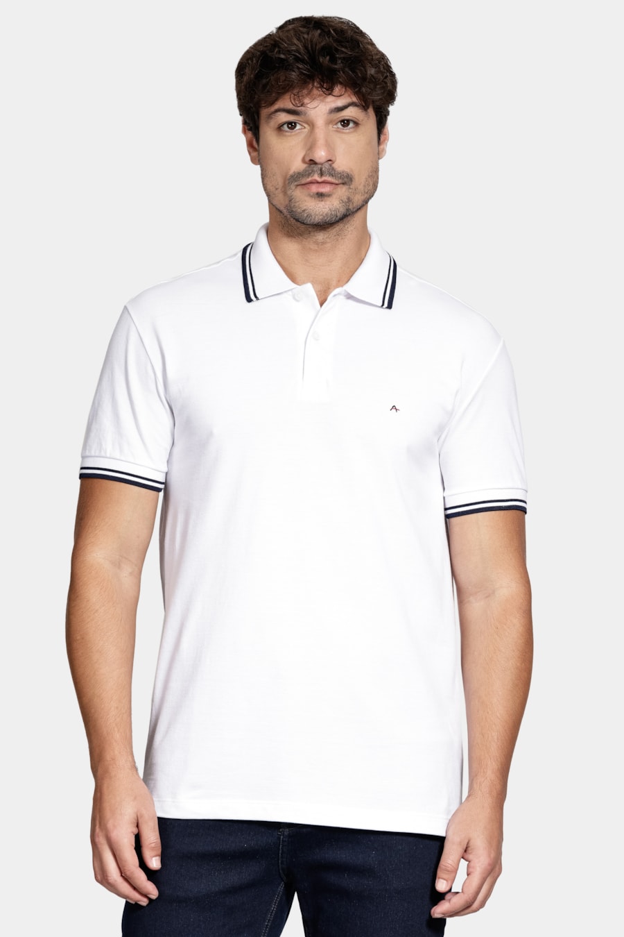Polo Manga Curta Gola 2 Frisos New Branco — foto 1 de 6