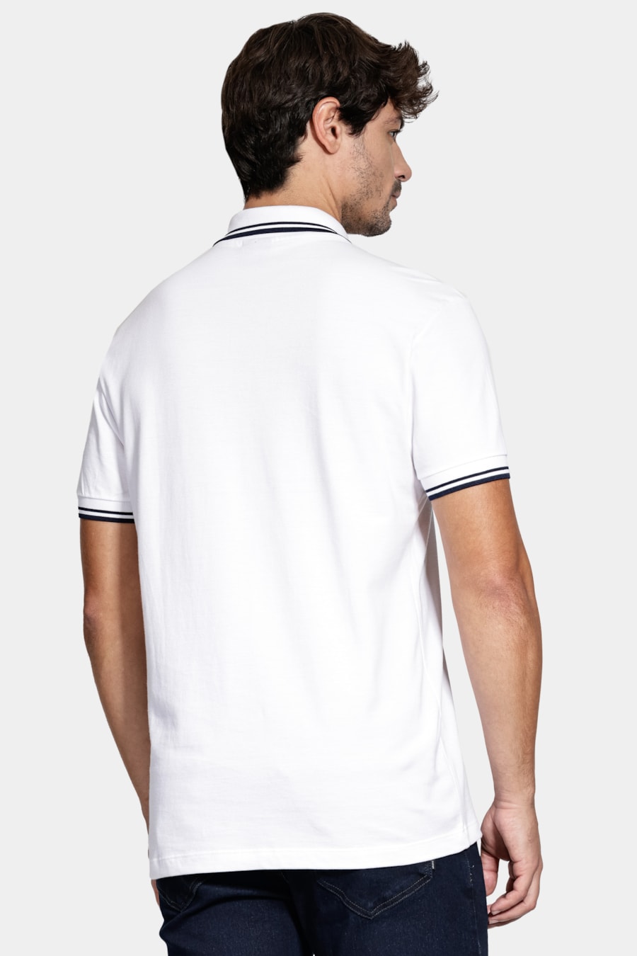 Polo Manga Curta Gola 2 Frisos New Branco — foto 4 de 6