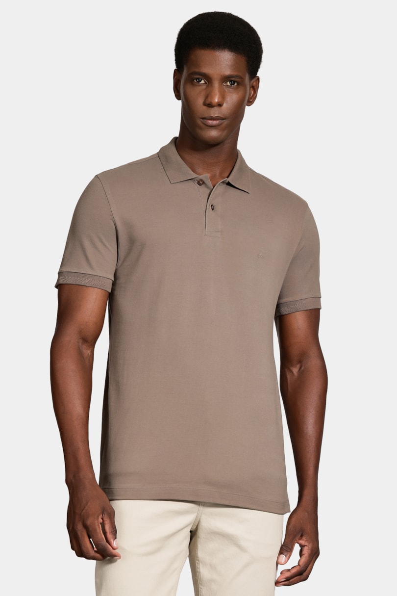 Polo Manga Curta Gola Jacquard Amendoa