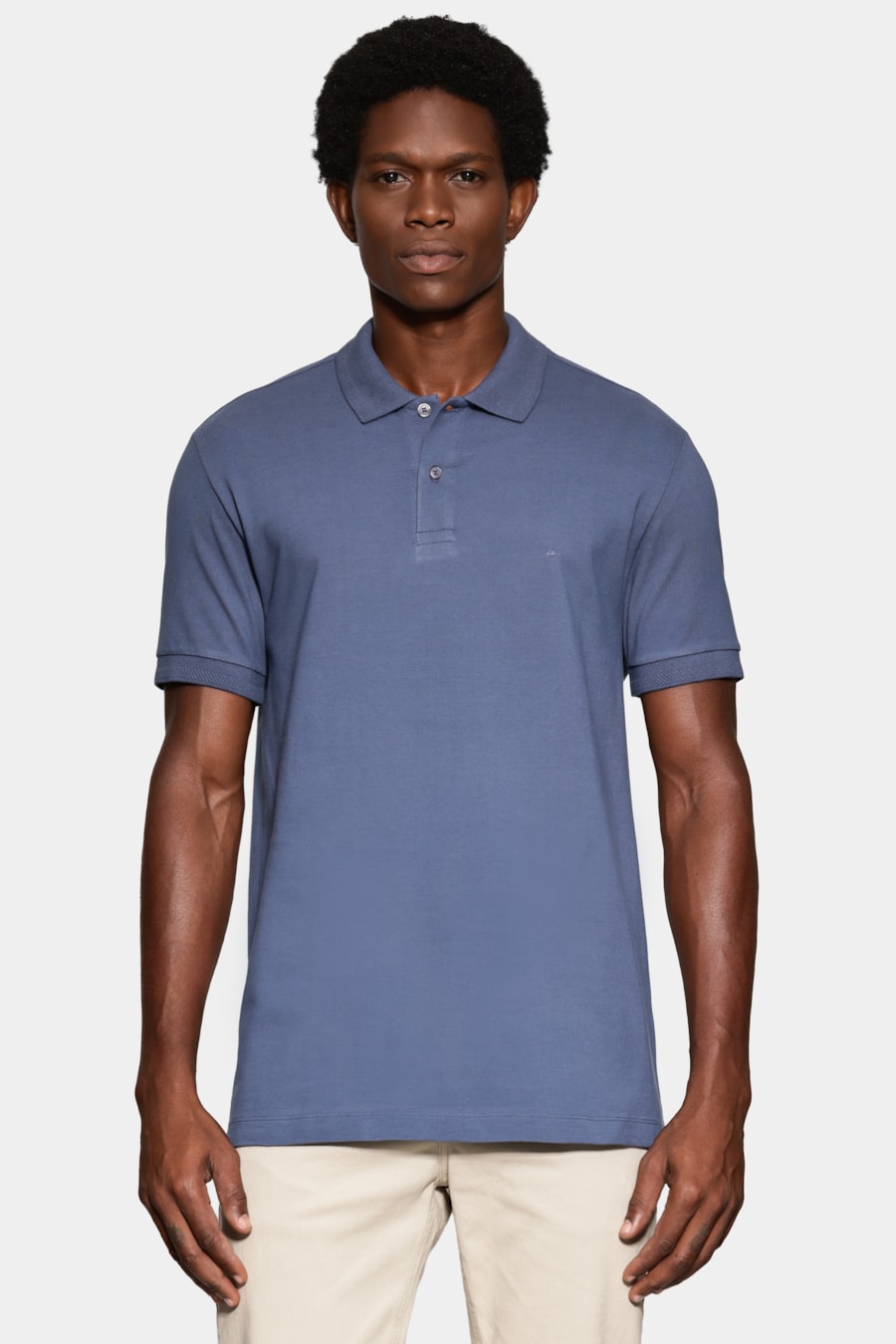 Polo Manga Curta Gola Jacquard Azul Jeans — foto 1 de 5