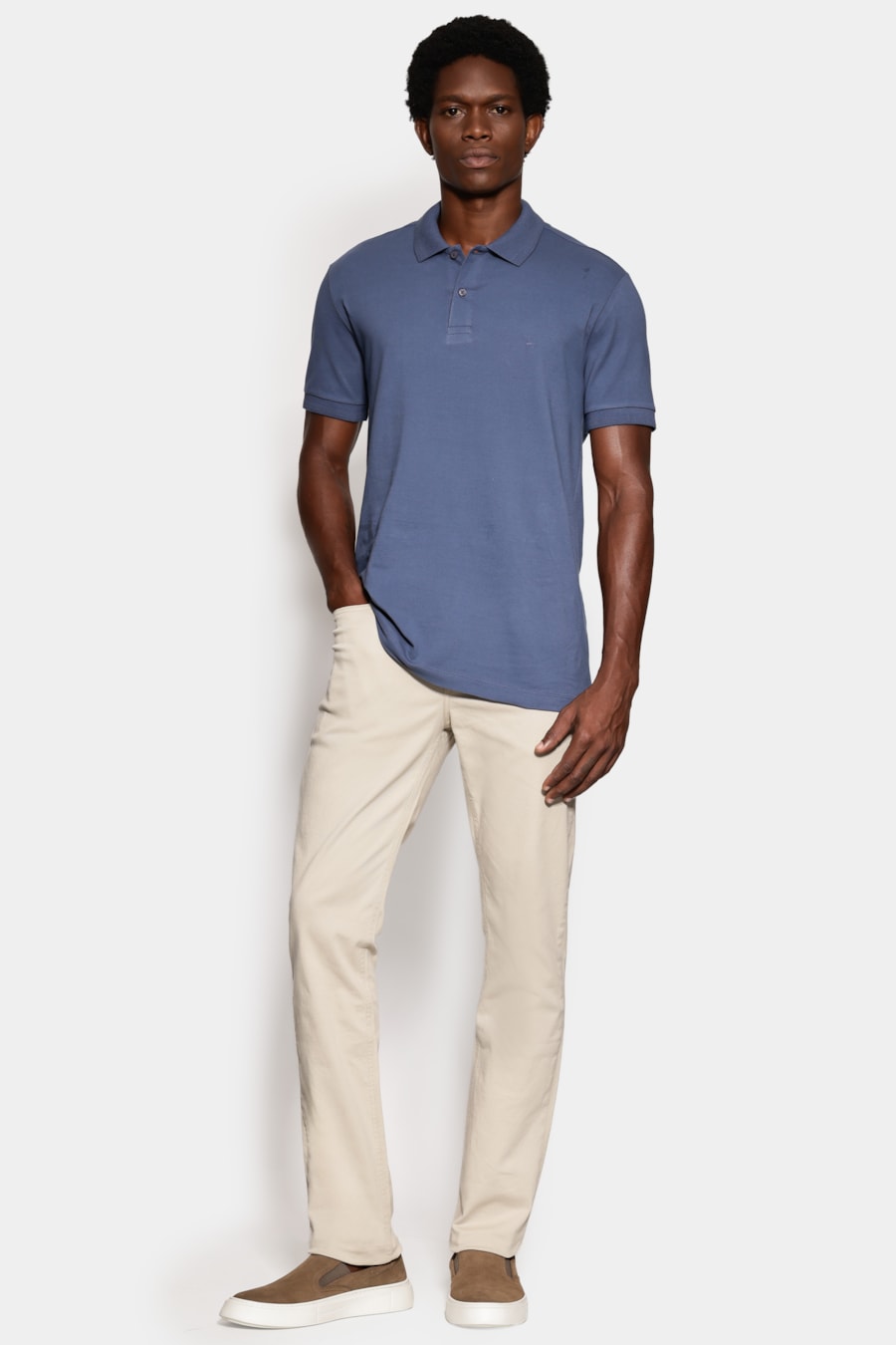 Polo Manga Curta Gola Jacquard Azul Jeans — foto 2 de 5
