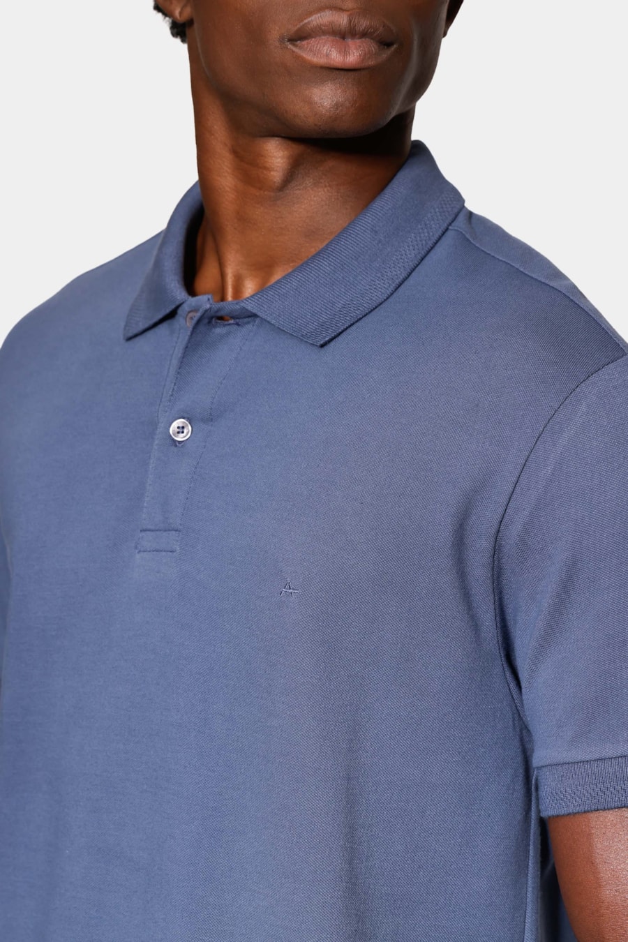 Polo Manga Curta Gola Jacquard Azul Jeans — foto 3 de 5