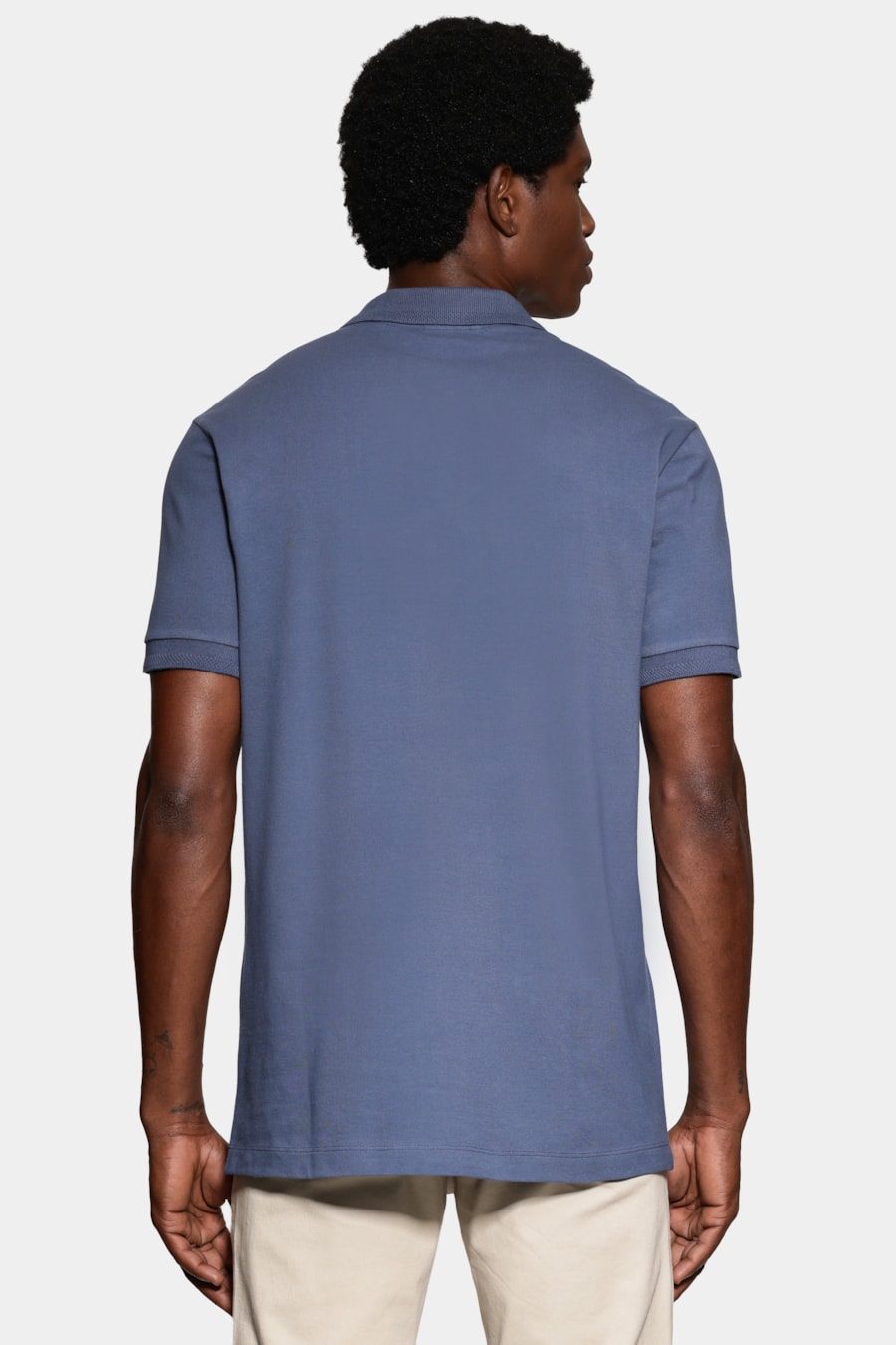 Polo Manga Curta Gola Jacquard Azul Jeans — foto 4 de 5