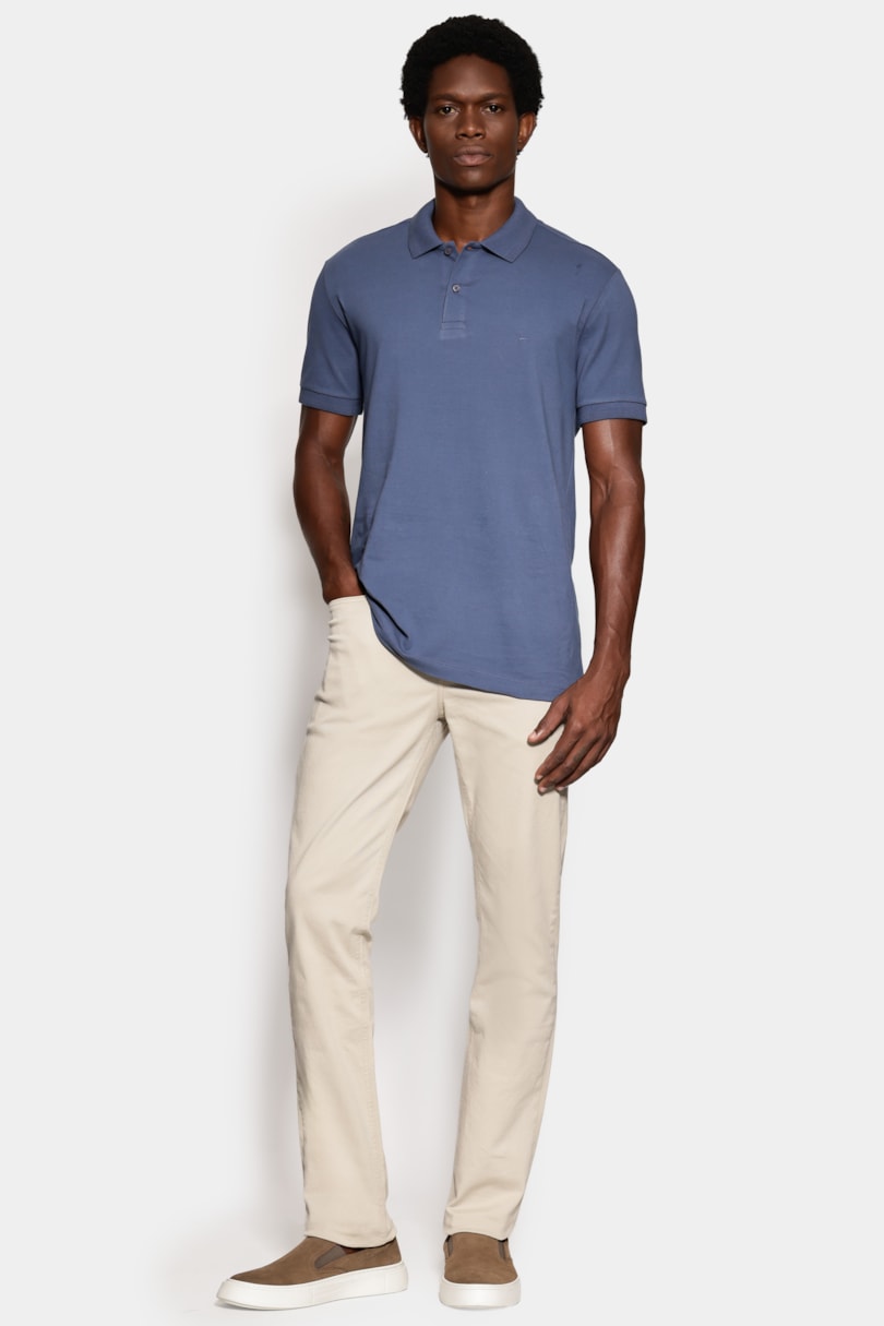 Polo Manga Curta Gola Jacquard Azul Jeans