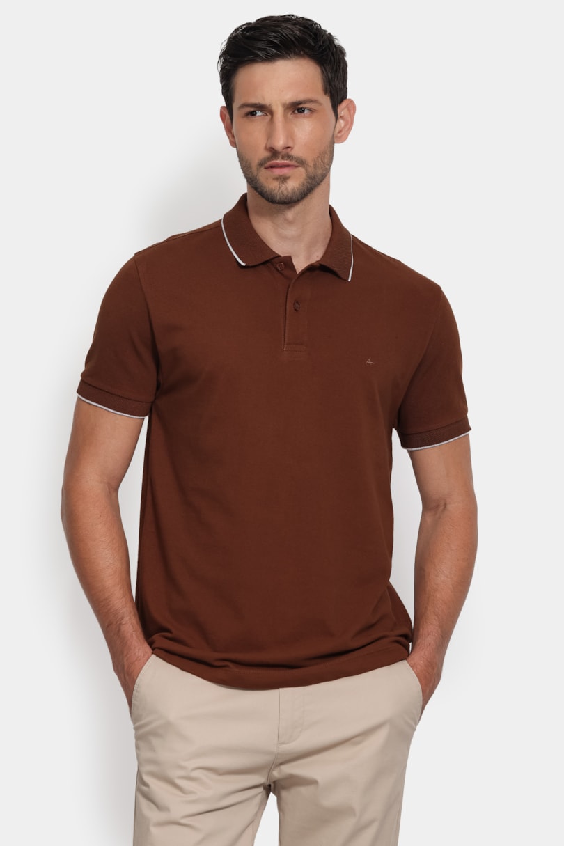 Polo Manga Curta Gola Jacquard Friso Madeira