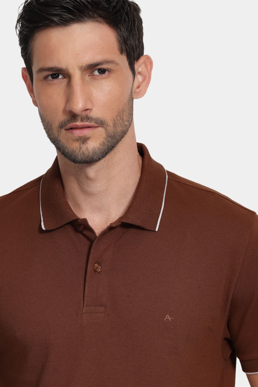 Polo Manga Curta Gola Jacquard Friso Madeira — foto 3 de 5