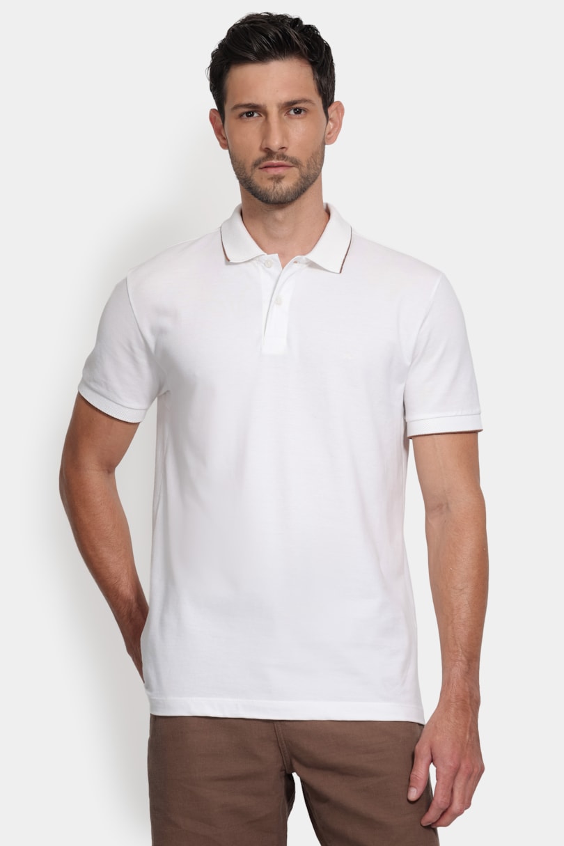 Polo Manga Curta Gola Jacquard Friso Off White
