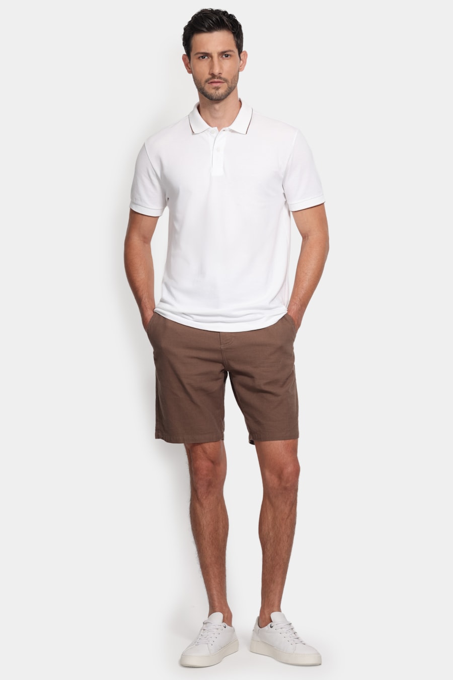 Polo Manga Curta Gola Jacquard Friso Off White — foto 2 de 5