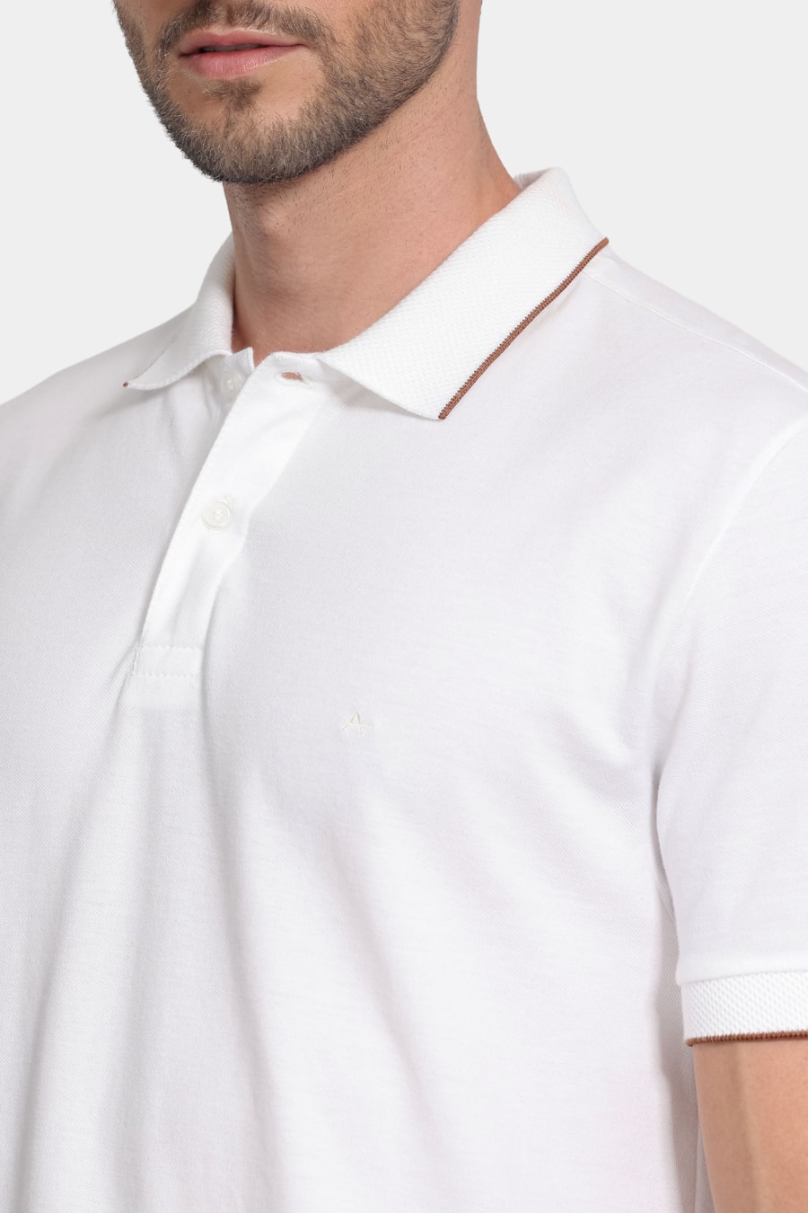 Polo Manga Curta Gola Jacquard Friso Off White — foto 3 de 5