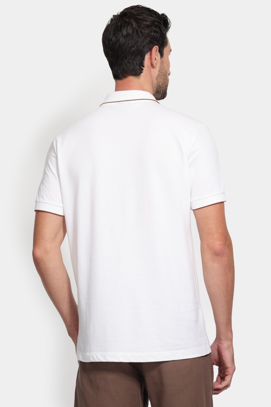 Polo Manga Curta Gola Jacquard Friso Off White — foto 4 de 5