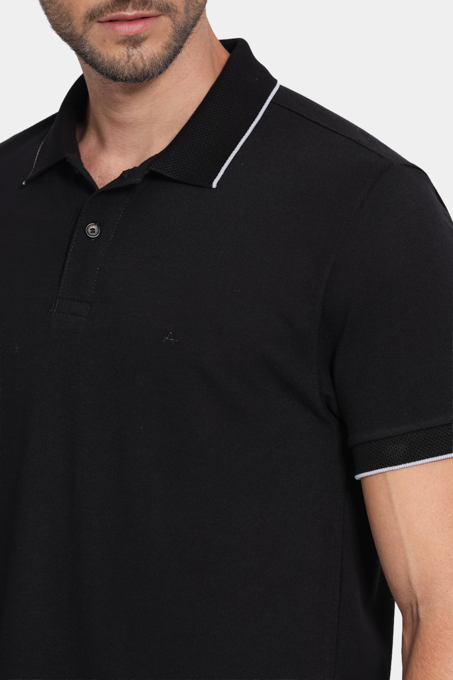 Polo Manga Curta Gola Jacquard Friso Preto — foto 3 de 5