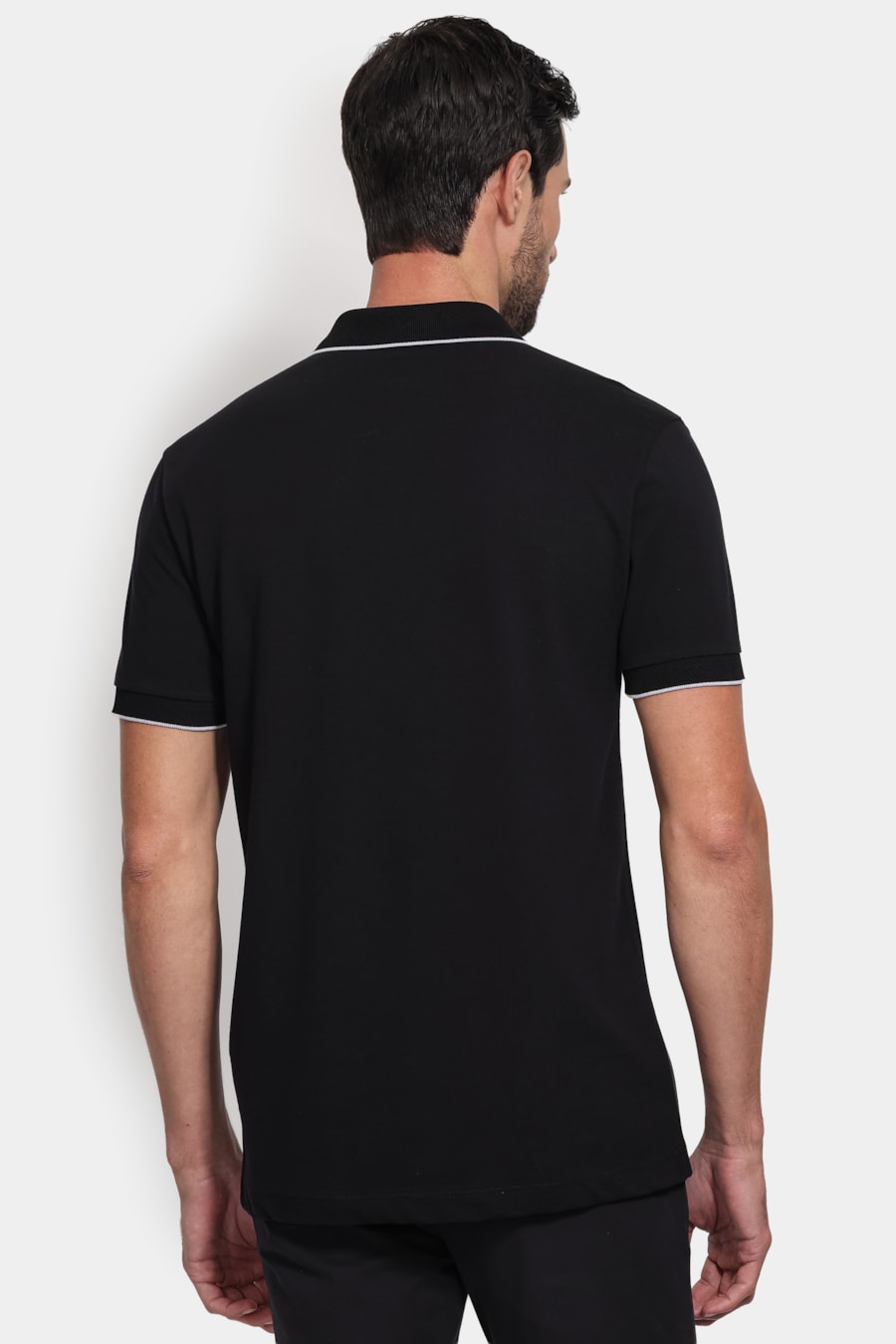 Polo Manga Curta Gola Jacquard Friso Preto — foto 4 de 5