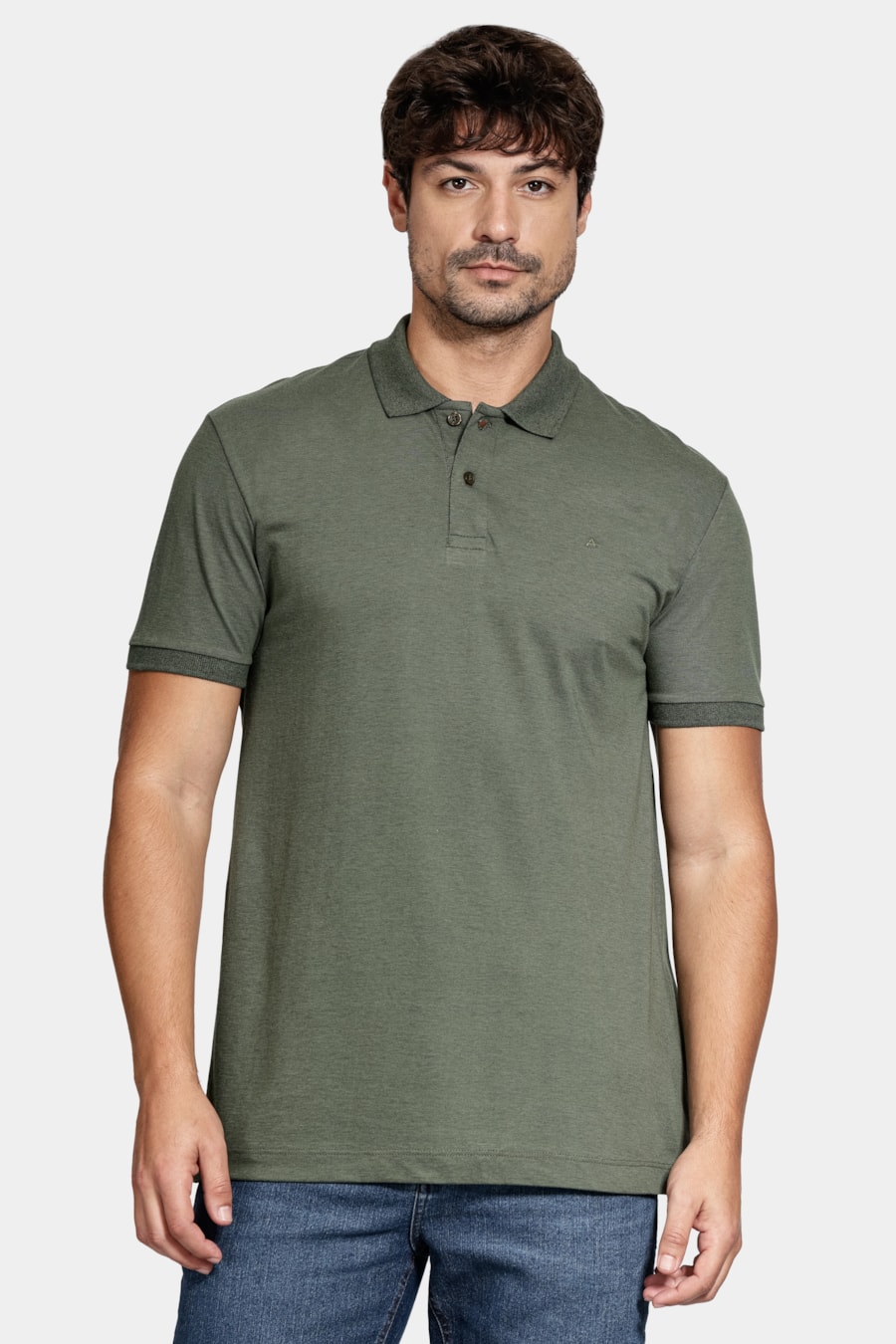 Polo Manga Curta Gola Mescla Verde Militar — foto 1 de 5