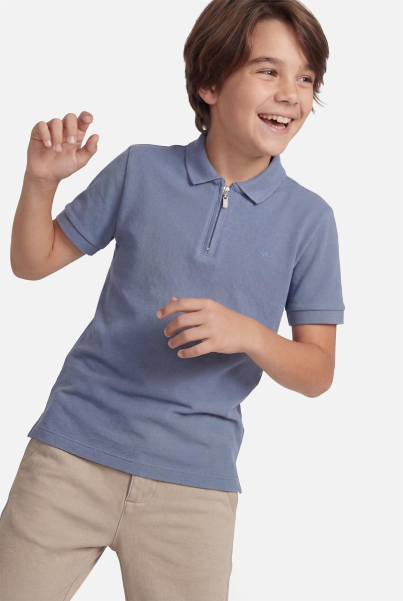Polo Manga Curta Infantil Basica Com Zíper Aluminio 117