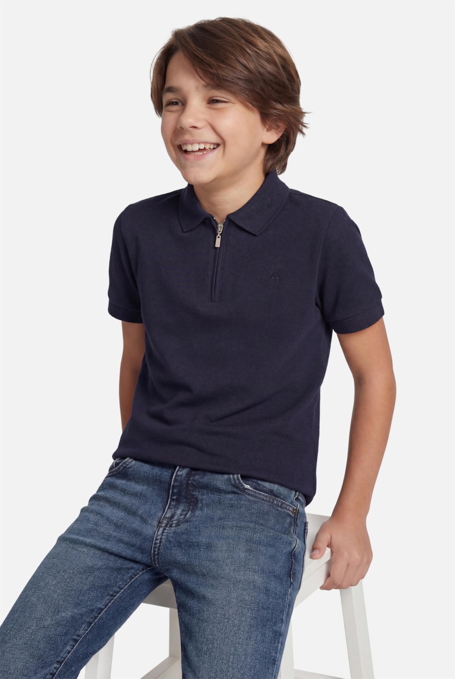Polo Manga Curta Infantil Basica Com Zíper Navy — foto 1 de 3