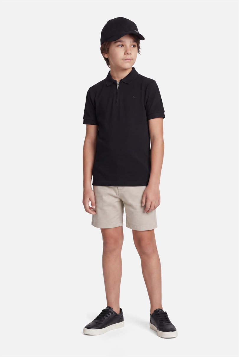 Polo Manga Curta Infantil Basica Com Zíper Preto