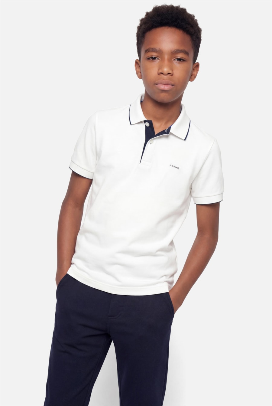 Polo Manga Curta Infantil Contrastes Off White — foto 1 de 3